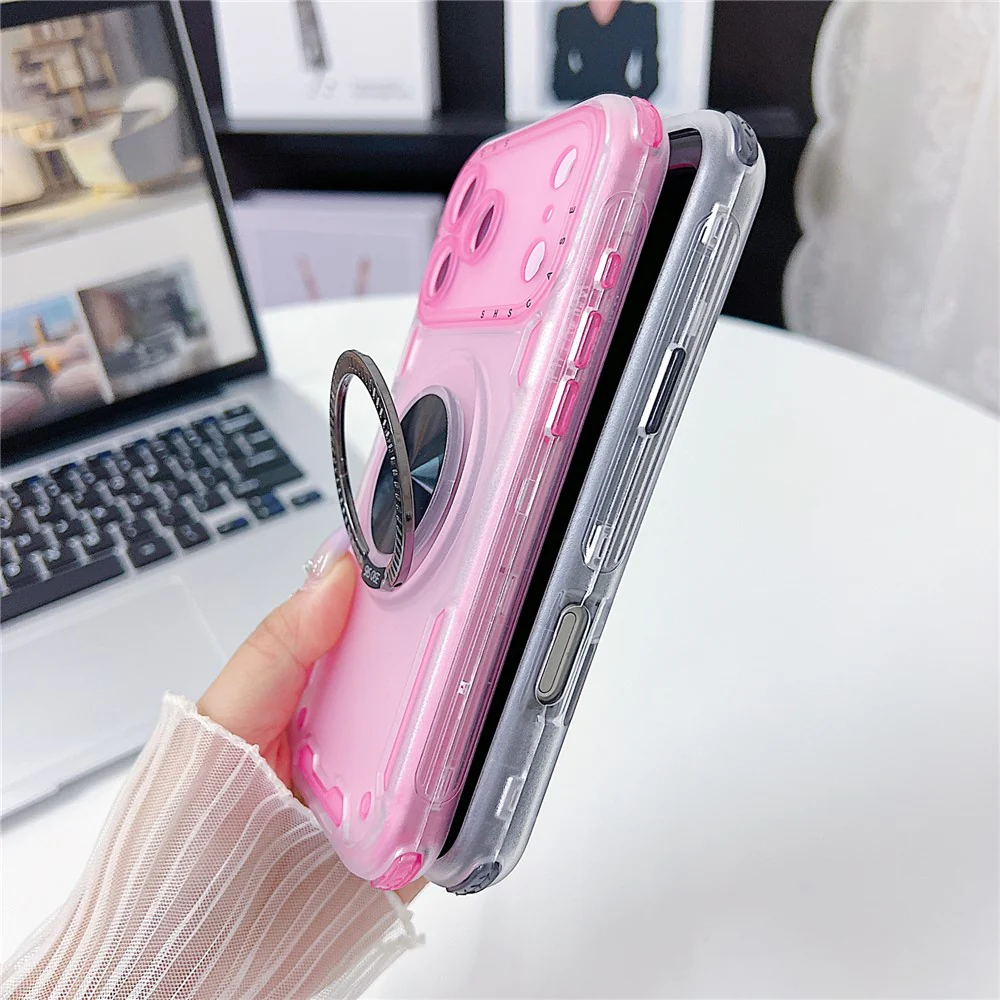 For iPhone 17 Pro Max Case Ring Kickstand PC + TPU Translucent Phone Back Cover - White - Image 4