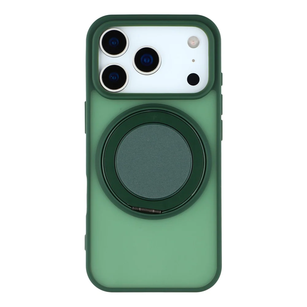 For iPhone 17 Pro Max Case Rotating Metal Kickstand Skin Touch TPU PC Phone Back Cover - Green - Image 3