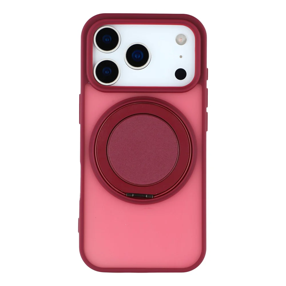 For iPhone 17 Pro Max Case Rotating Metal Kickstand Skin Touch TPU PC Phone Back Cover - Red - Image 3