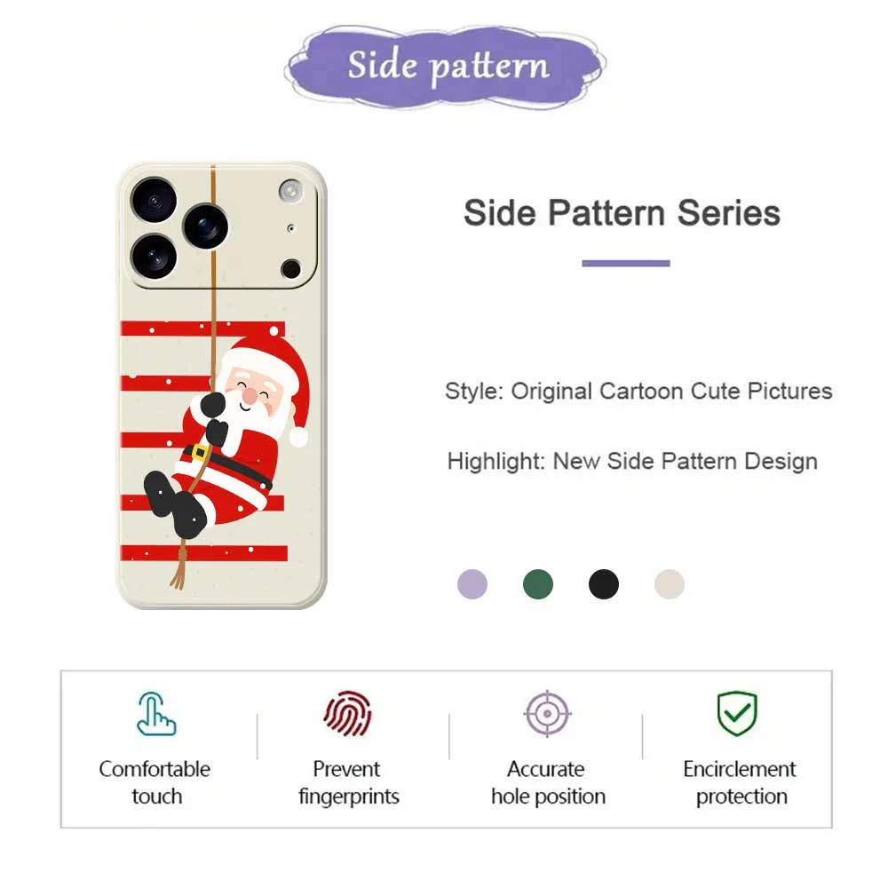 For iPhone 17 Pro Max Case Santa Claus Pattern Printing Straight Edge TPU Phone Back Cover - Black - Image 7