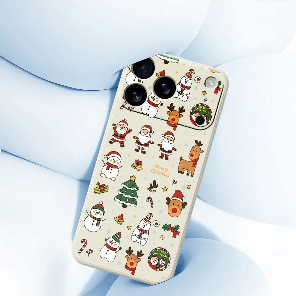 For iPhone 17 Pro Max Case Santa Claus Snowman Pattern Printing Straight Edge TPU Phone Back Cover - Beige - Image 4