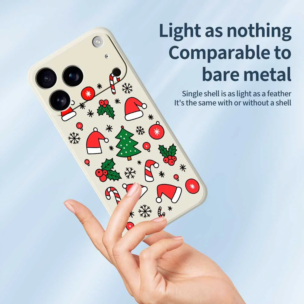 For iPhone 17 Pro Max Case Santa Hats and Canes Pattern Printing Straight Edge TPU Phone Back Cover - Beige - Image 3