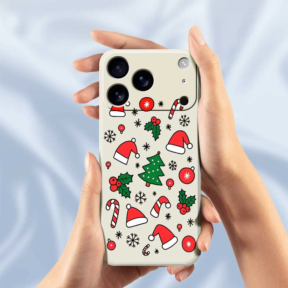 For iPhone 17 Pro Max Case Santa Hats and Canes Pattern Printing Straight Edge TPU Phone Back Cover - Beige - Image 4