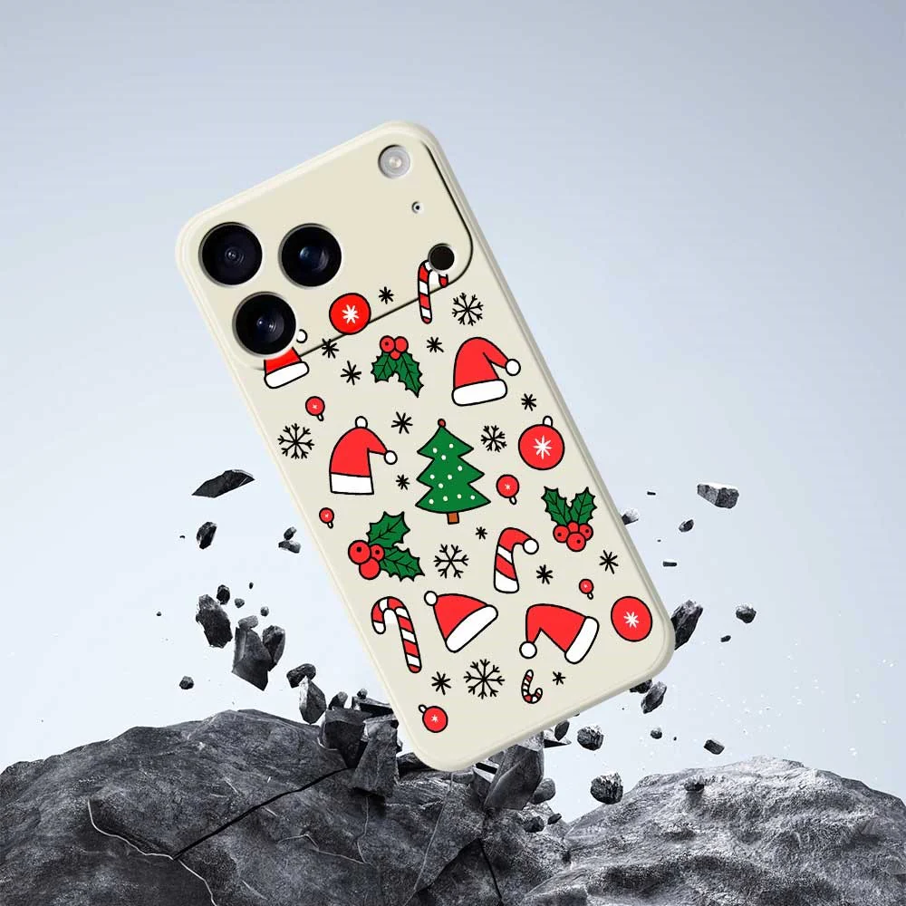 For iPhone 17 Pro Max Case Santa Hats and Canes Pattern Printing Straight Edge TPU Phone Back Cover - Beige - Image 5
