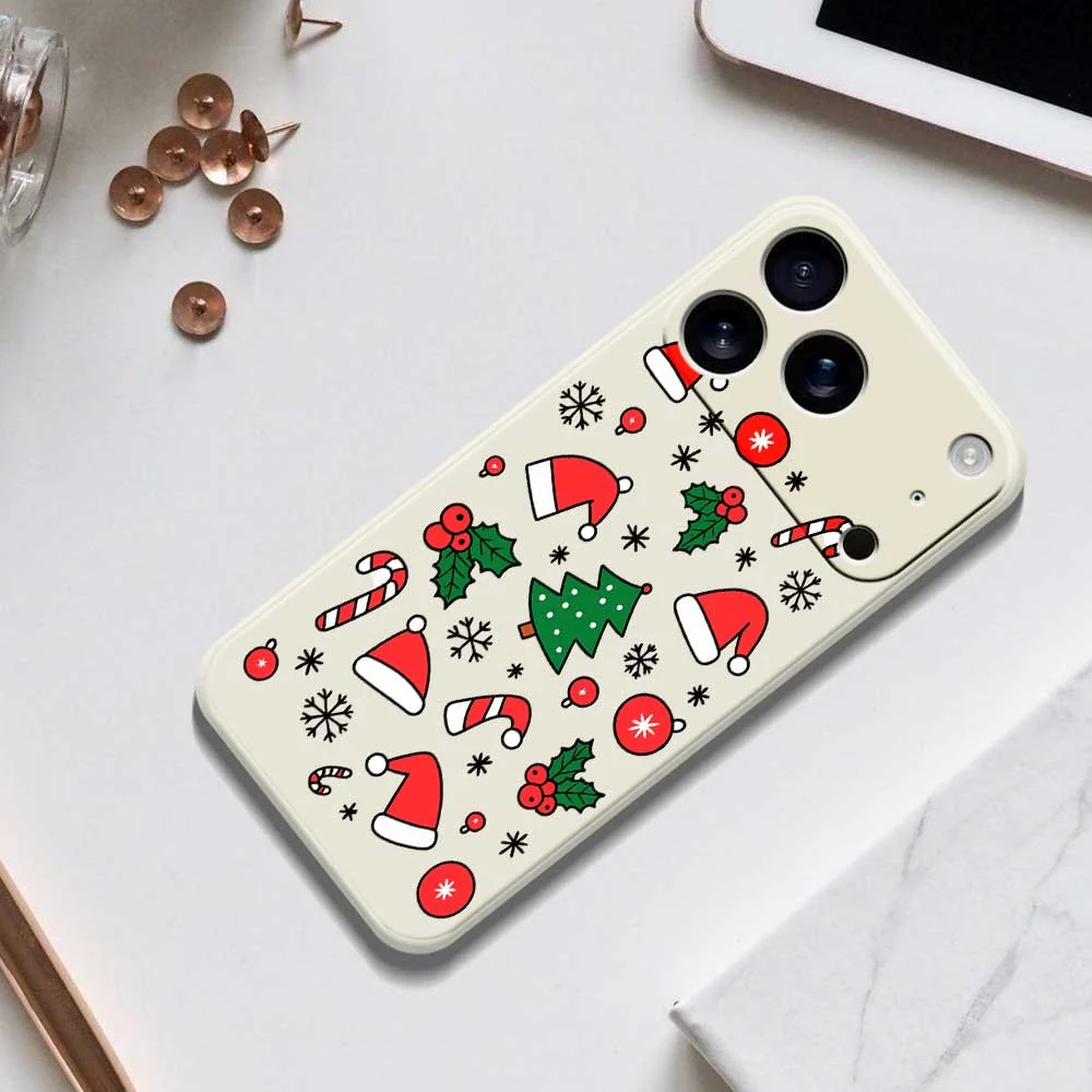 For iPhone 17 Pro Max Case Santa Hats and Canes Pattern Printing Straight Edge TPU Phone Back Cover - Black - Image 6