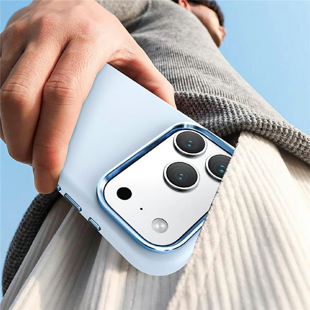 For iPhone 17 Pro Max Case Shockproof Liquid Silicone Phone Back Cover with Metal Lens Frame - Blue - Image 7