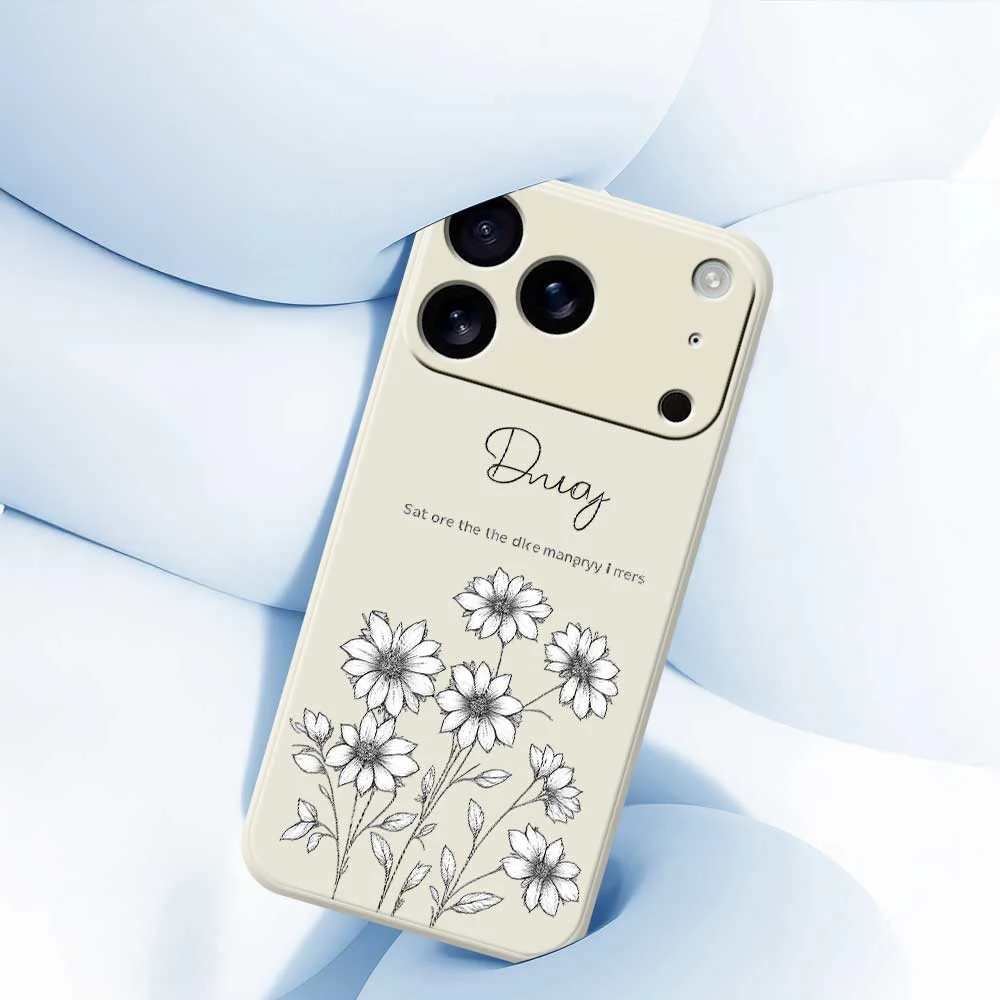 For iPhone 17 Pro Max Case Sketch Flowers Pattern Printing Straight Edge TPU Phone Back Cover - Beige - Image 5