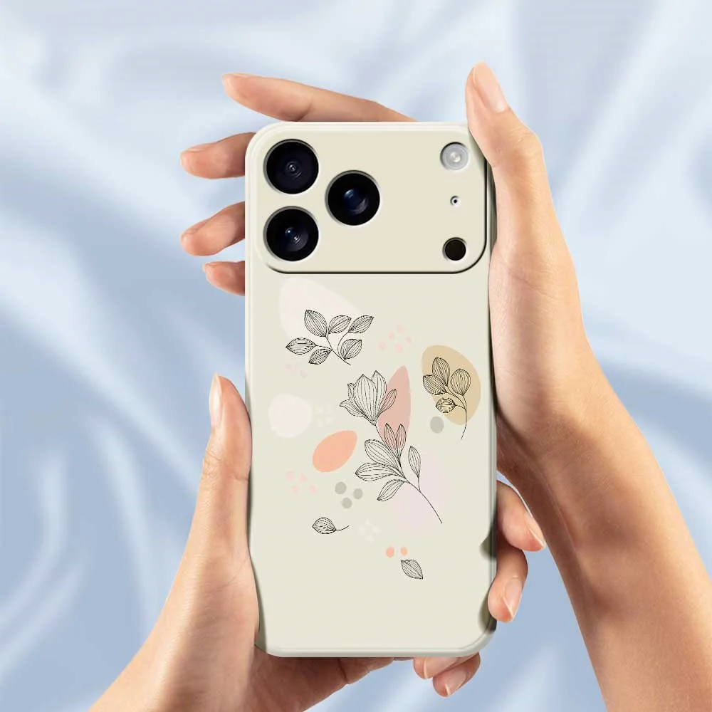 For iPhone 17 Pro Max Case Sketch Leaves Pattern Printing Straight Edge TPU Phone Back Cover - Purple - Image 6