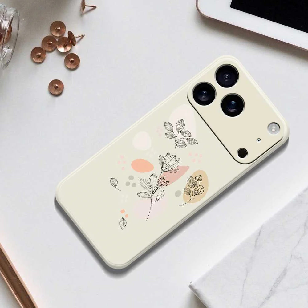For iPhone 17 Pro Max Case Sketch Leaves Pattern Printing Straight Edge TPU Phone Back Cover - Purple - Image 8