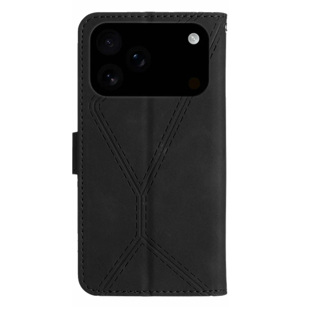 For iPhone 17 Pro Max Case Skin Touch Lines Imprinted PU Leather Flip Phone Cover - Black - Image 8