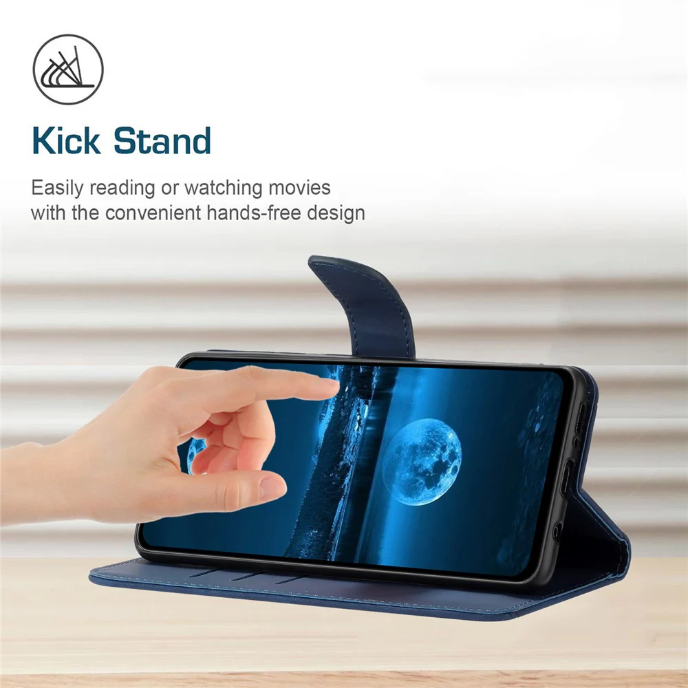 For iPhone 17 Pro Max Case Skin Touch Lines Imprinted PU Leather Flip Phone Cover - Blue - Image 3