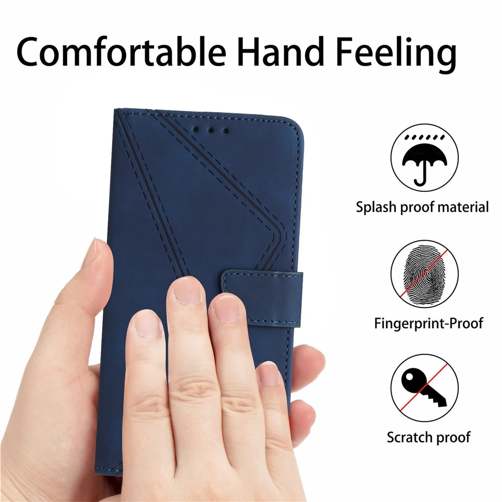 For iPhone 17 Pro Max Case Skin Touch Lines Imprinted PU Leather Flip Phone Cover - Blue - Image 5