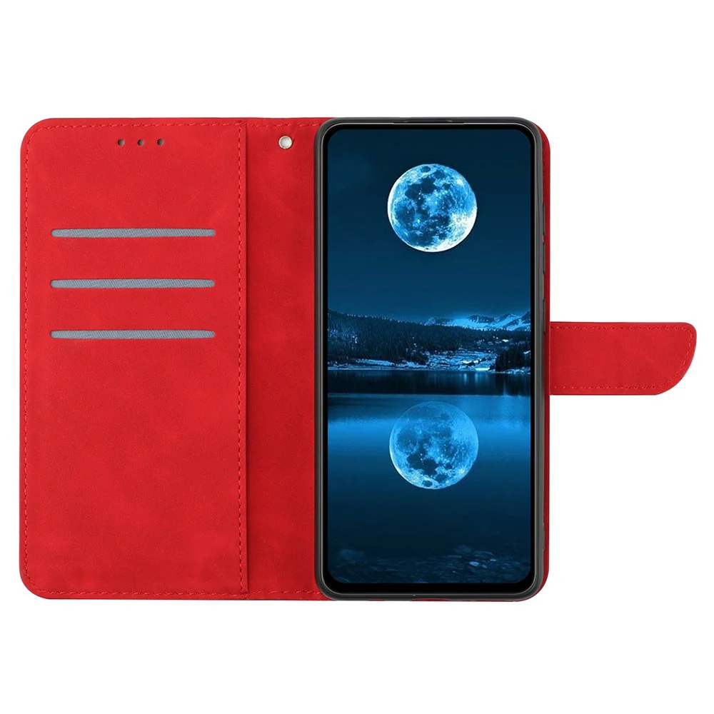 For iPhone 17 Pro Max Case Skin Touch Lines Imprinted PU Leather Flip Phone Cover - Red - Image 2