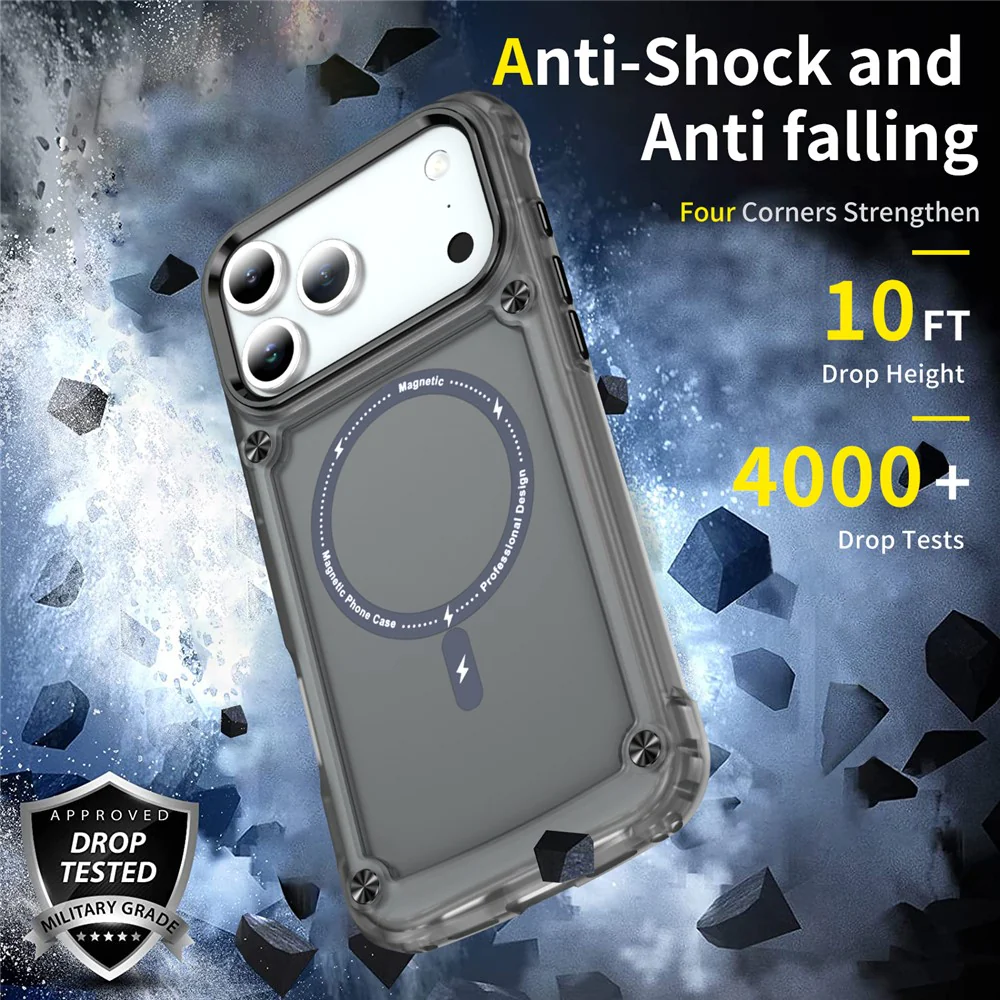 For iPhone 17 Pro Max Case Skin Touch TPU + PC Phone Cover Compatible with MagSafe - Transparent Black - Image 6