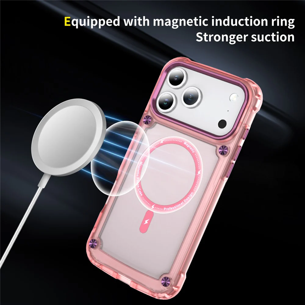 For iPhone 17 Pro Max Case Skin Touch TPU + PC Phone Cover Compatible with MagSafe - Transparent Pink - Image 5