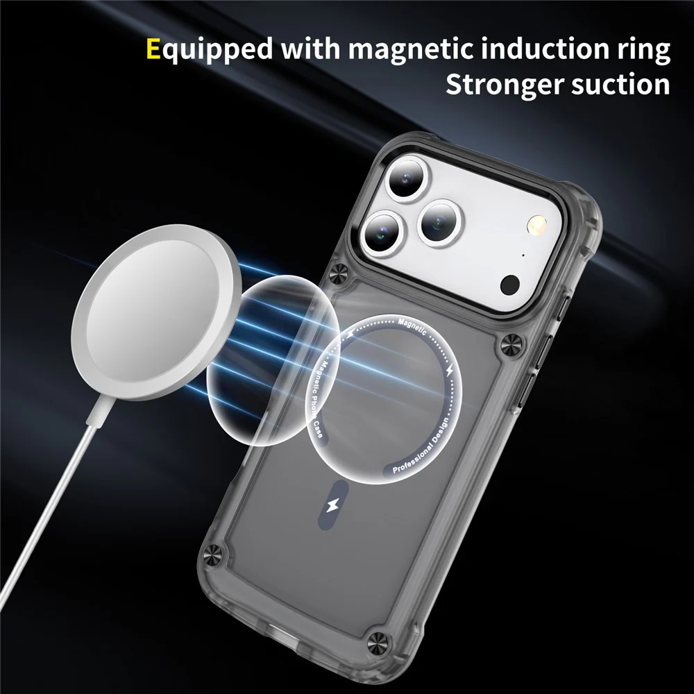 For iPhone 17 Pro Max Case Skin Touch TPU + PC Phone Cover with C-type Magnetic Ring - Transparent Black - Image 4