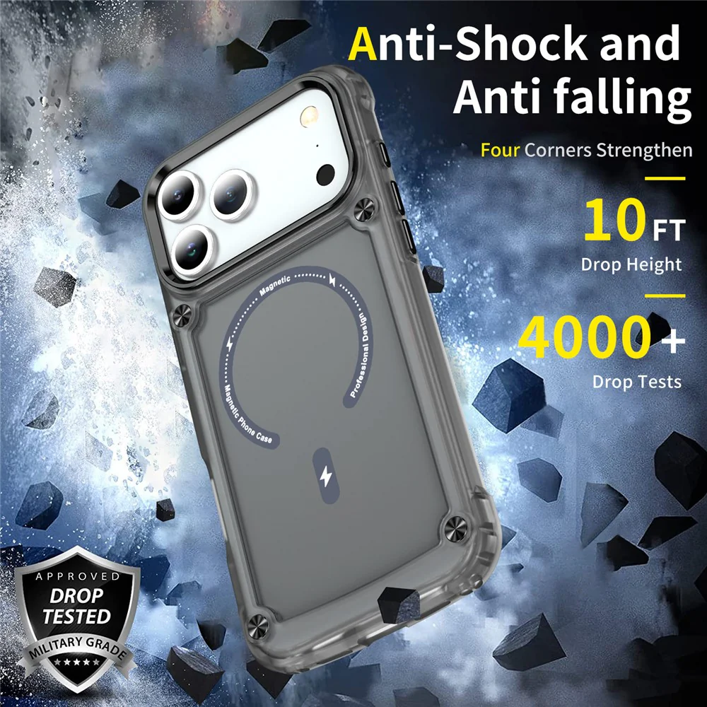 For iPhone 17 Pro Max Case Skin Touch TPU + PC Phone Cover with C-type Magnetic Ring - Transparent Black - Image 5