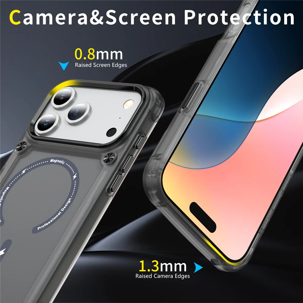 For iPhone 17 Pro Max Case Skin Touch TPU + PC Phone Cover with C-type Magnetic Ring - Transparent Black - Image 6
