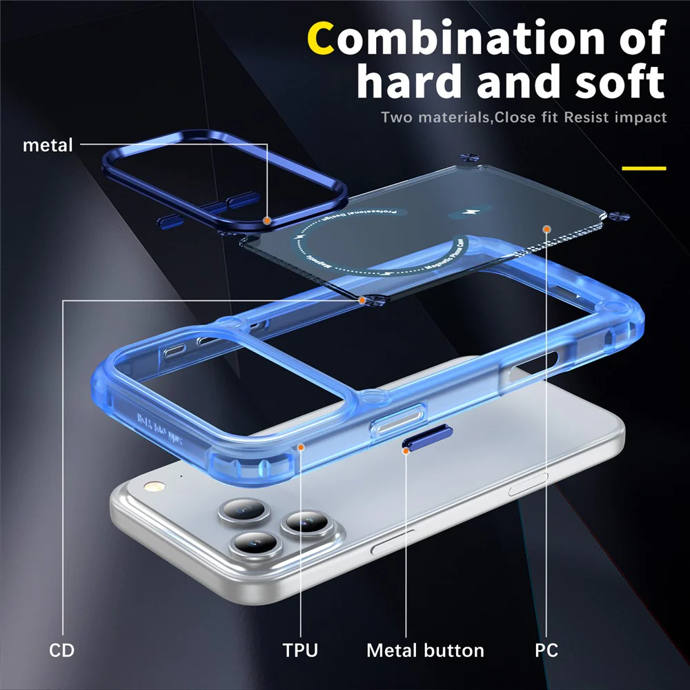 For iPhone 17 Pro Max Case Skin Touch TPU + PC Phone Cover with C-type Magnetic Ring - Transparent Blue - Image 2