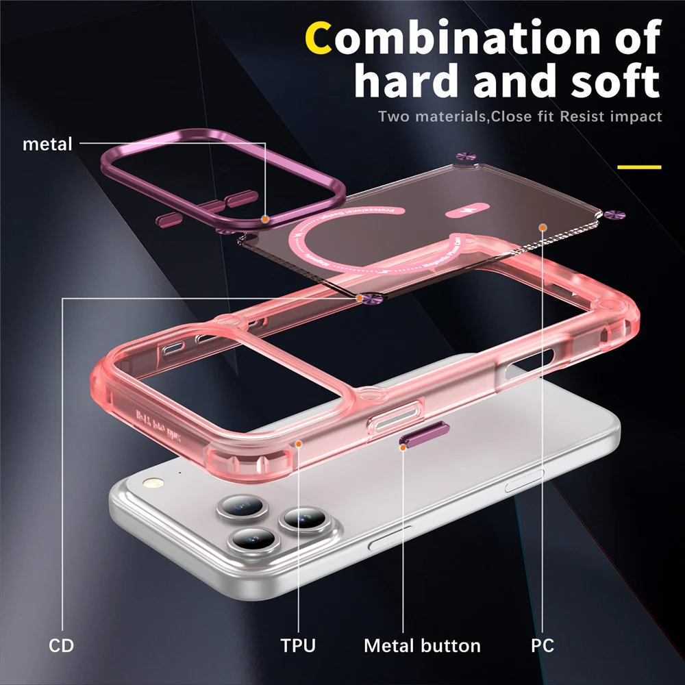 For iPhone 17 Pro Max Case Skin Touch TPU + PC Phone Cover with C-type Magnetic Ring - Transparent Pink - Image 2
