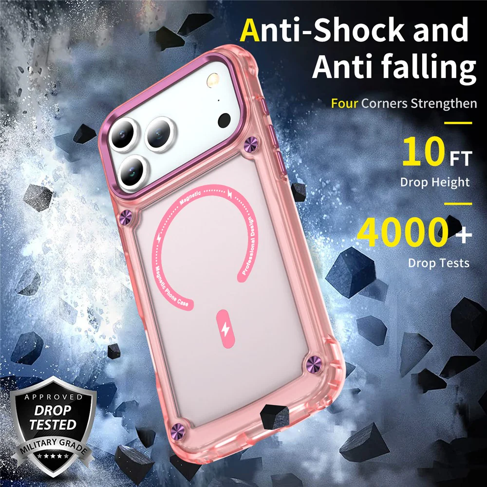 For iPhone 17 Pro Max Case Skin Touch TPU + PC Phone Cover with C-type Magnetic Ring - Transparent Pink - Image 5