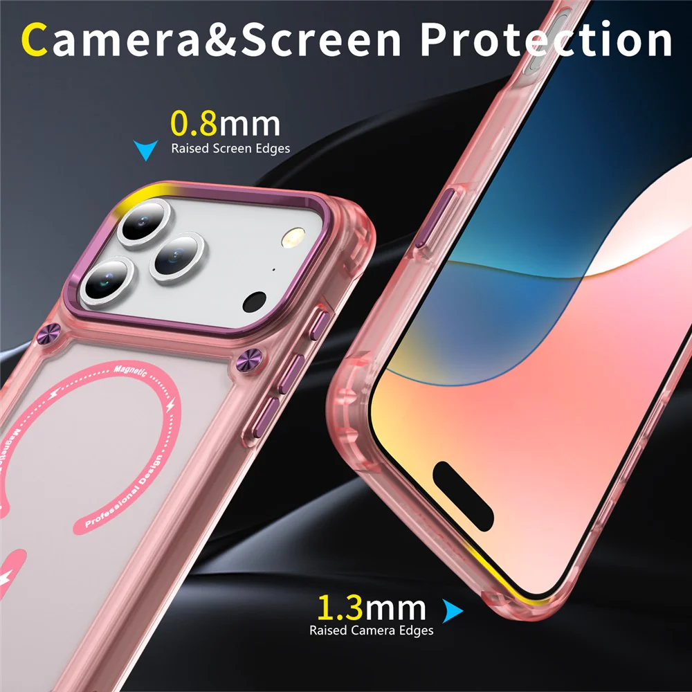 For iPhone 17 Pro Max Case Skin Touch TPU + PC Phone Cover with C-type Magnetic Ring - Transparent Pink - Image 6