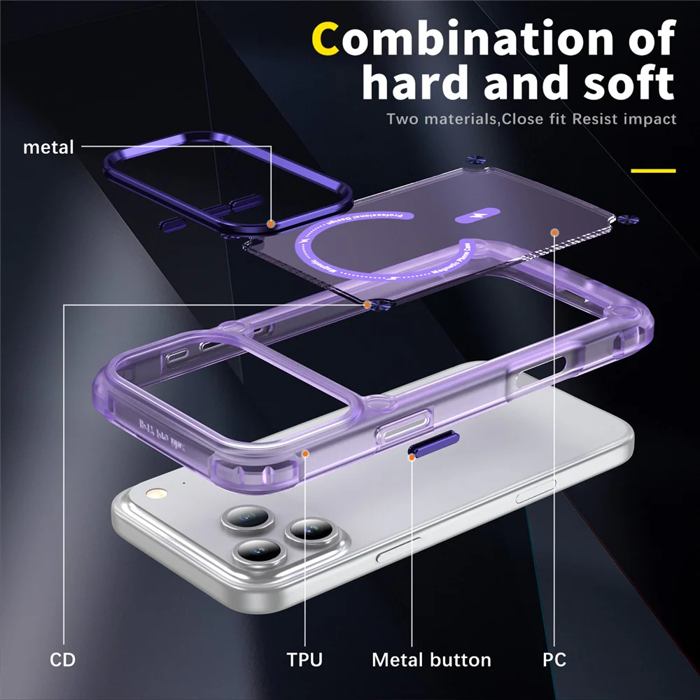 For iPhone 17 Pro Max Case Skin Touch TPU + PC Phone Cover with C-type Magnetic Ring - Transparent Purple - Image 2