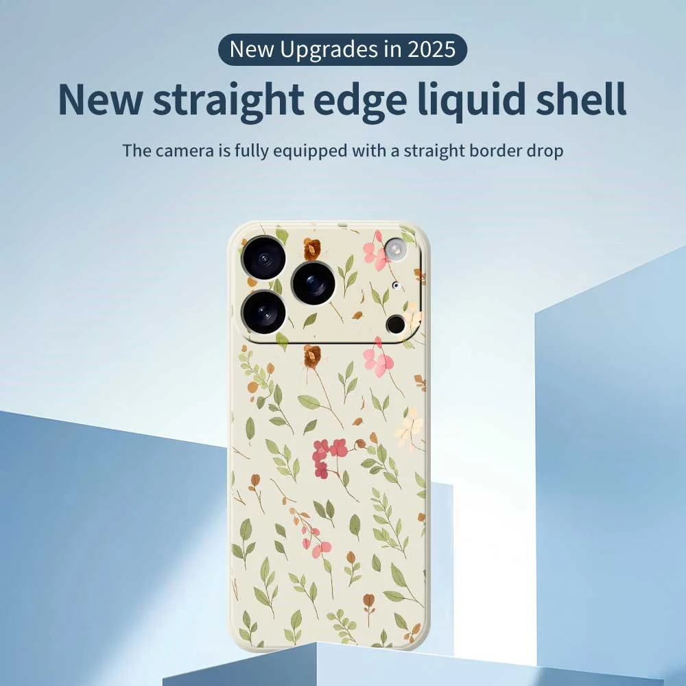 For iPhone 17 Pro Max Case Small Flower Leaves Pattern Printing Straight Edge TPU Phone Back Cover - Black - Image 3