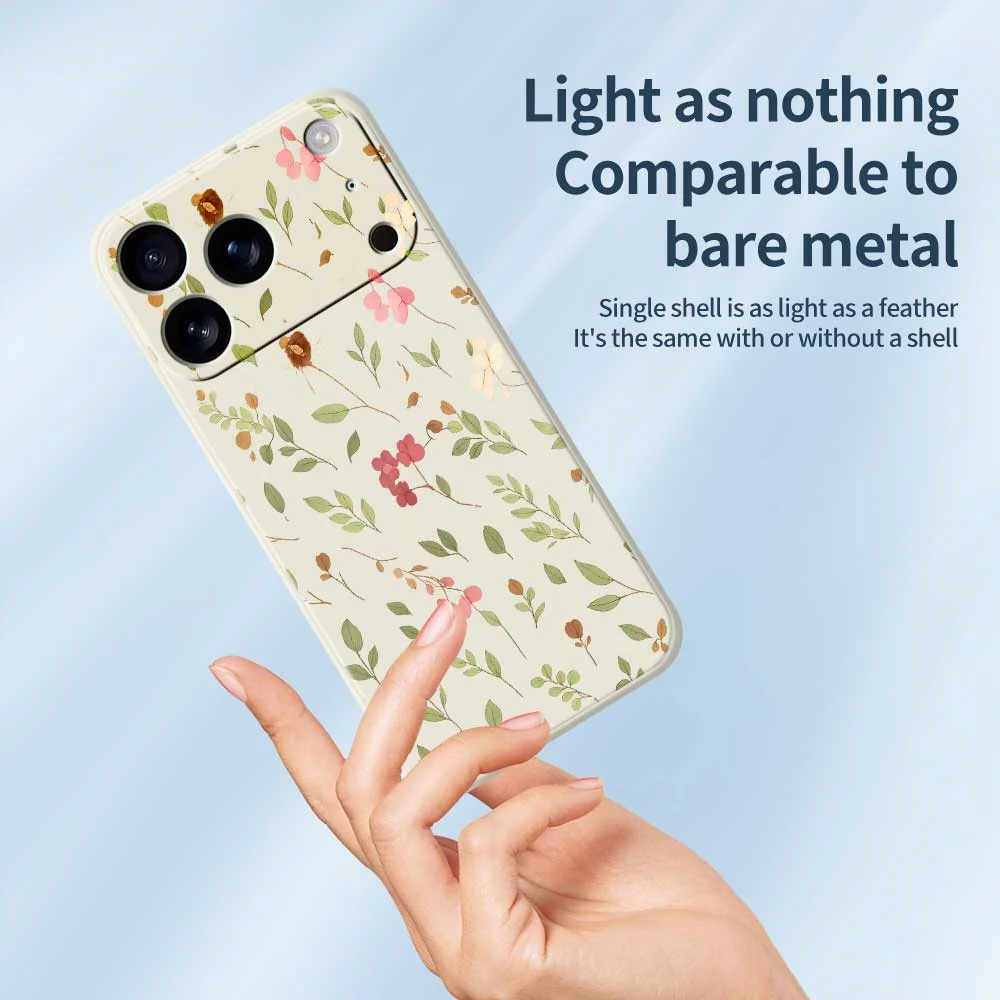 For iPhone 17 Pro Max Case Small Flower Leaves Pattern Printing Straight Edge TPU Phone Back Cover - Black - Image 4