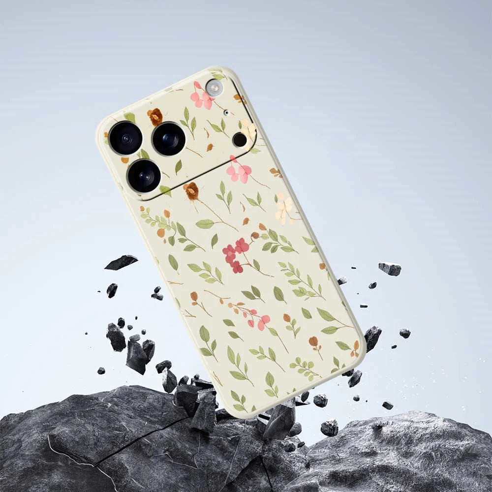 For iPhone 17 Pro Max Case Small Flower Leaves Pattern Printing Straight Edge TPU Phone Back Cover - Black - Image 7