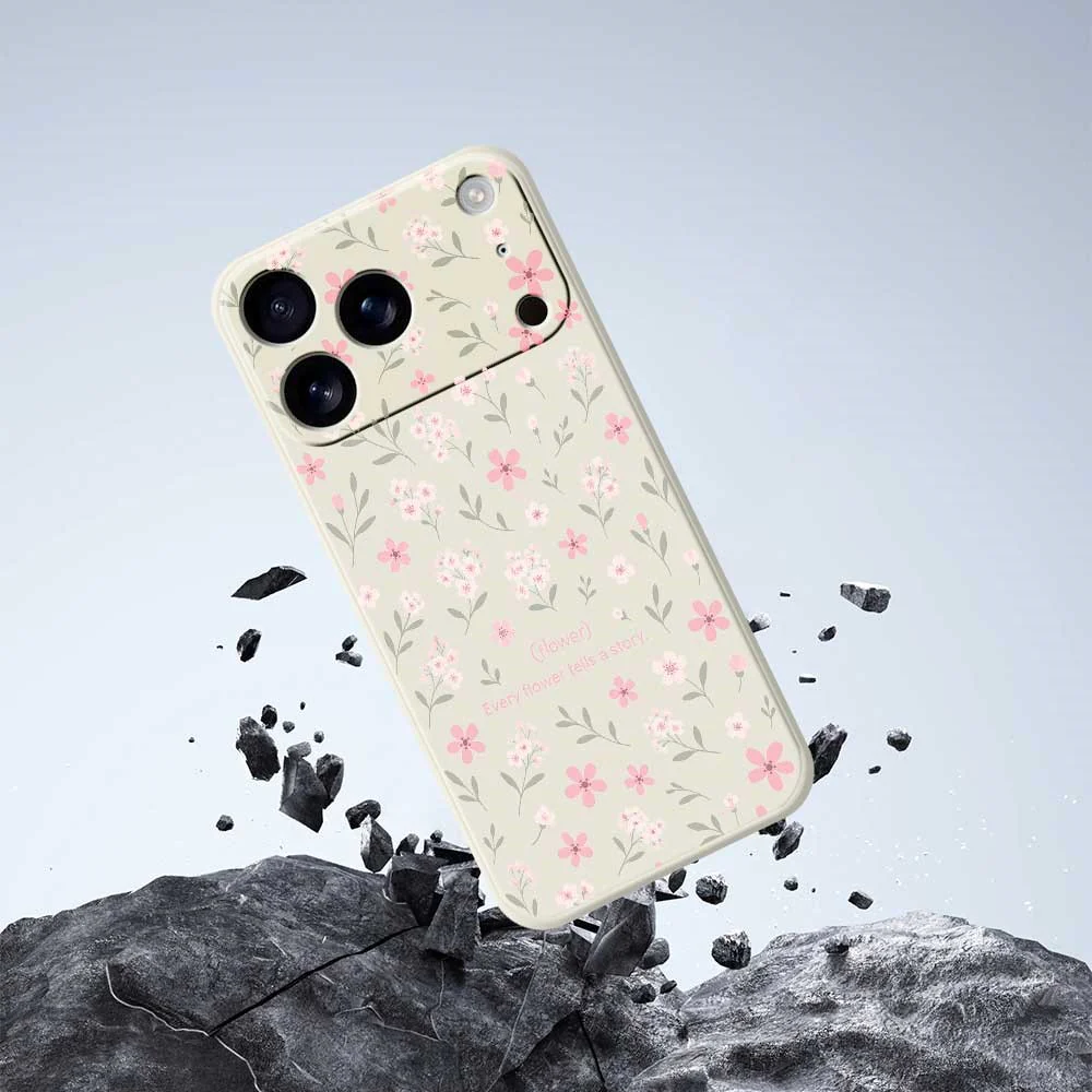 For iPhone 17 Pro Max Case Small Flower Pattern Printing Straight Edge TPU Phone Back Cover - Beige - Image 7