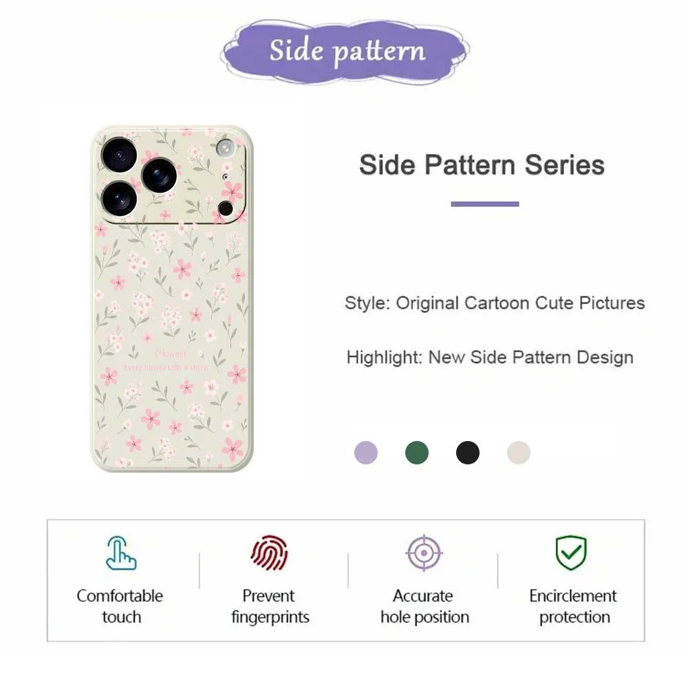 For iPhone 17 Pro Max Case Small Flower Pattern Printing Straight Edge TPU Phone Back Cover - Black - Image 2