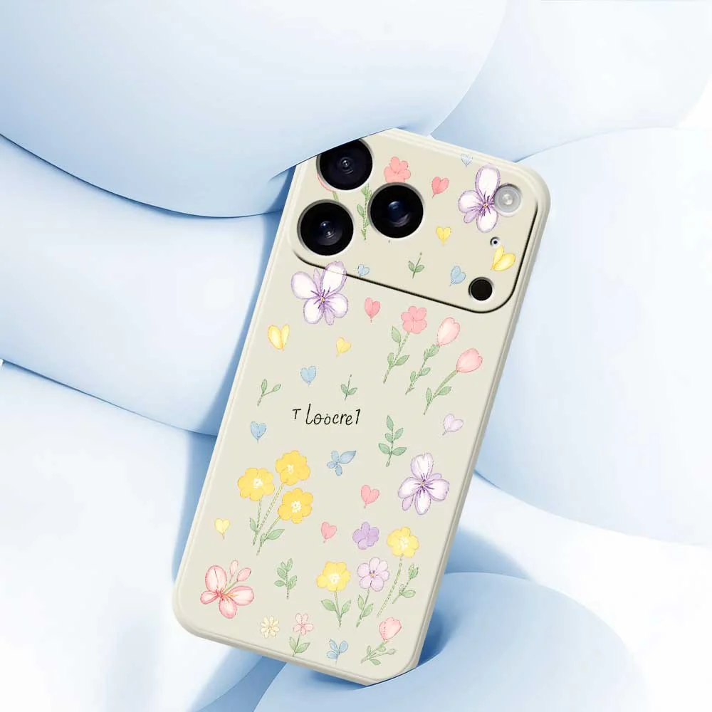 For iPhone 17 Pro Max Case Small Flowers Pattern Printing Straight Edge TPU Phone Back Cover - Beige - Image 5