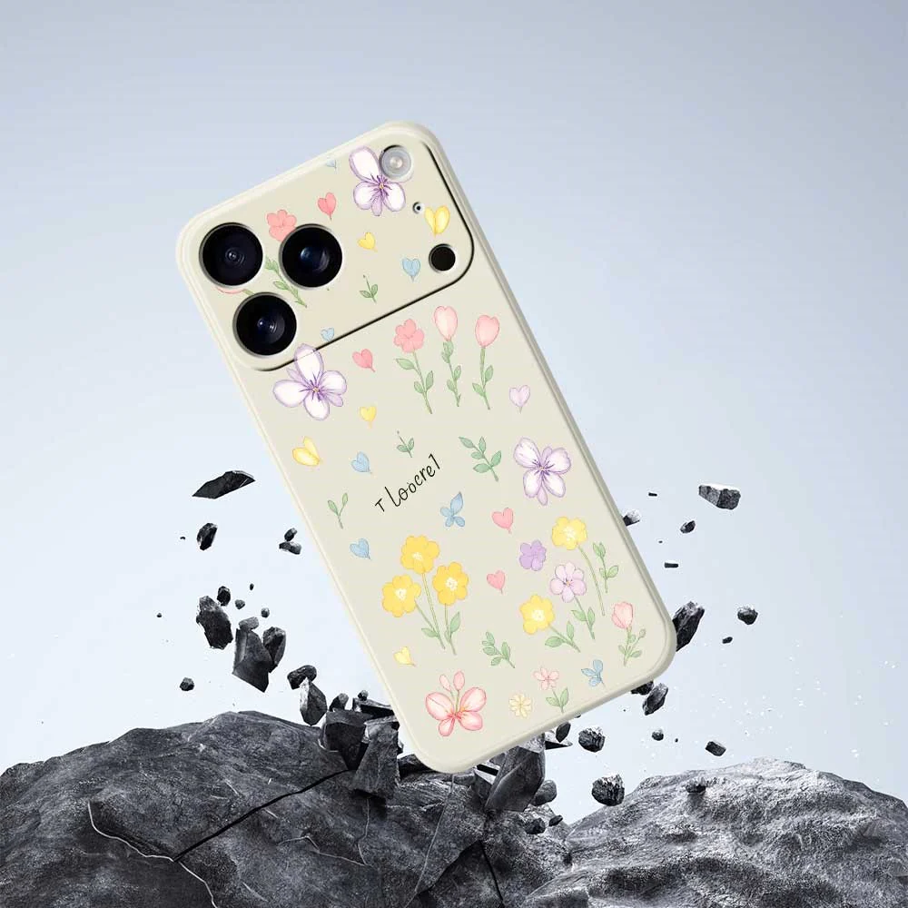 For iPhone 17 Pro Max Case Small Flowers Pattern Printing Straight Edge TPU Phone Back Cover - Beige - Image 7