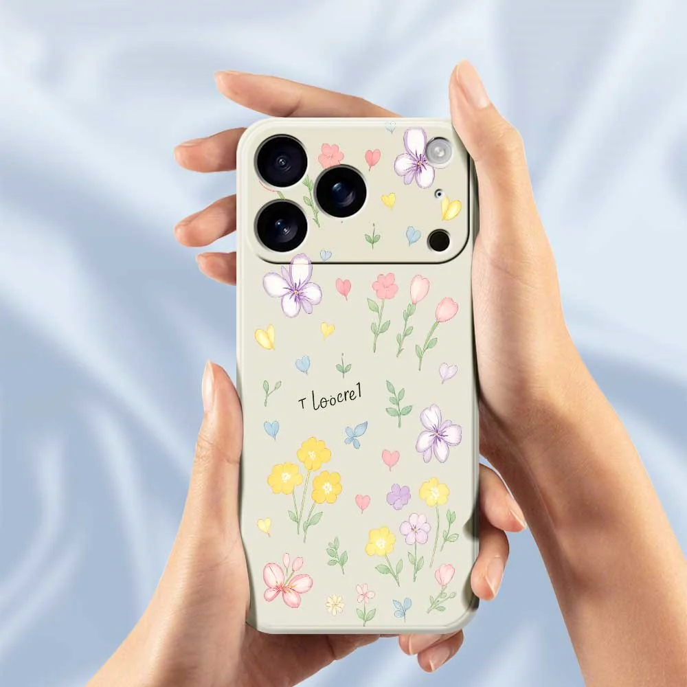 For iPhone 17 Pro Max Case Small Flowers Pattern Printing Straight Edge TPU Phone Back Cover - Black - Image 6