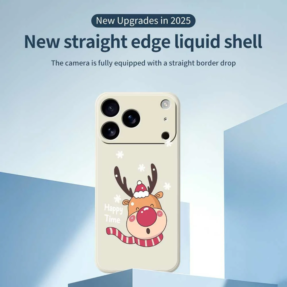 For iPhone 17 Pro Max Case Smiling Deer Pattern Printing Straight Edge TPU Phone Back Cover - Beige - Image 2