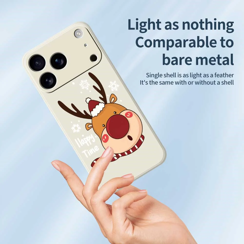 For iPhone 17 Pro Max Case Snowflake Deer Head Pattern Printing Straight Edge TPU Phone Back Cover - Beige - Image 3