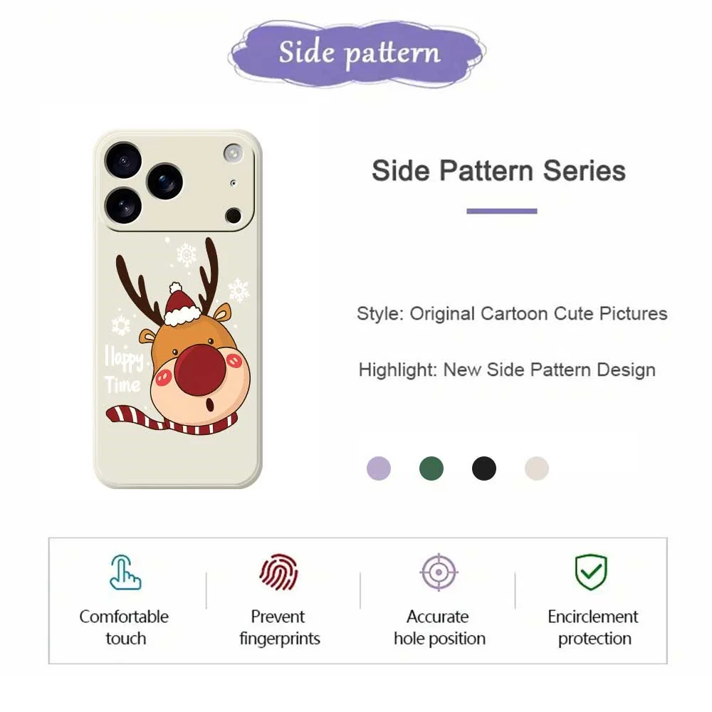 For iPhone 17 Pro Max Case Snowflake Deer Head Pattern Printing Straight Edge TPU Phone Back Cover - Beige - Image 7