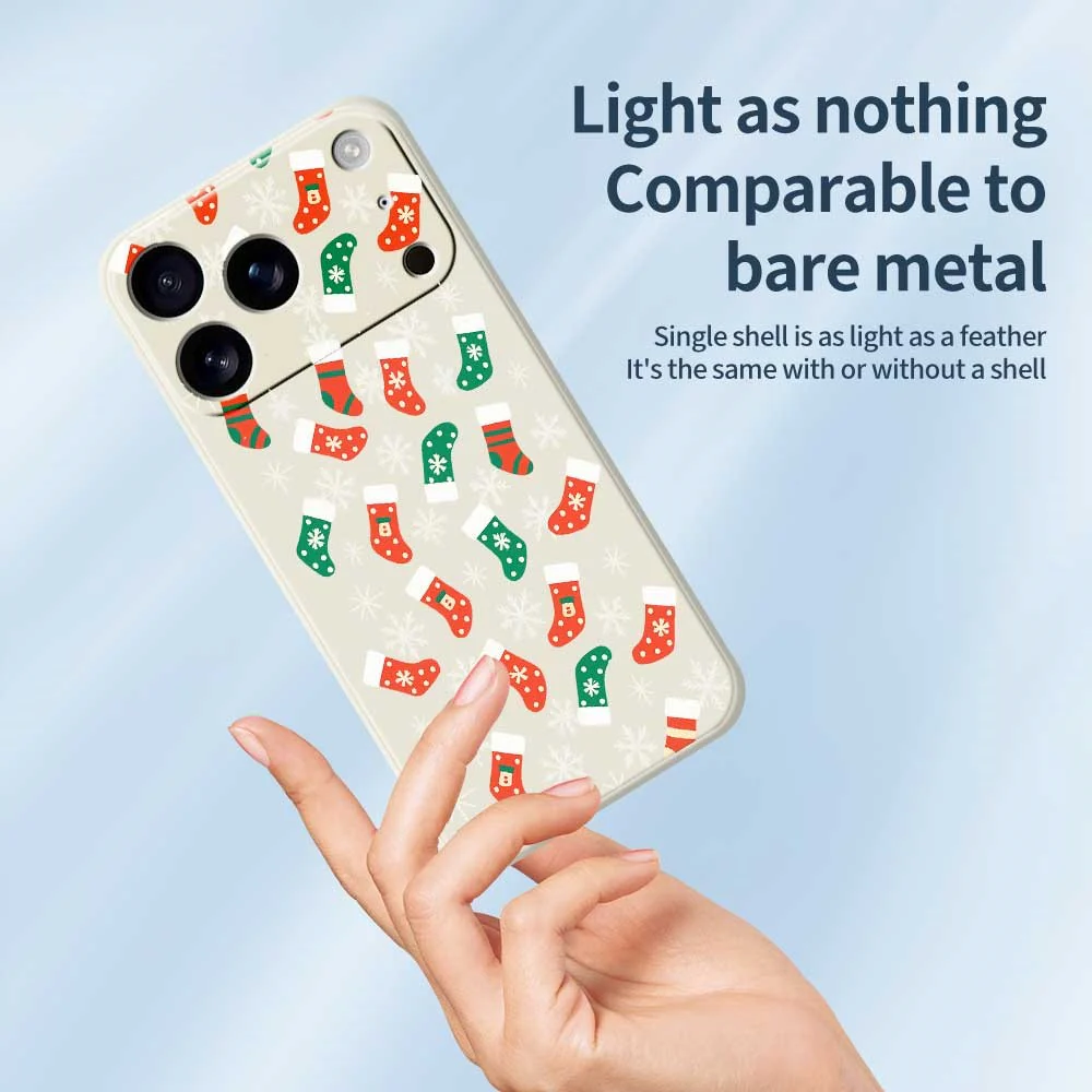 For iPhone 17 Pro Max Case Snowflake Socks Pattern Printing Straight Edge TPU Phone Back Cover - Beige - Image 3