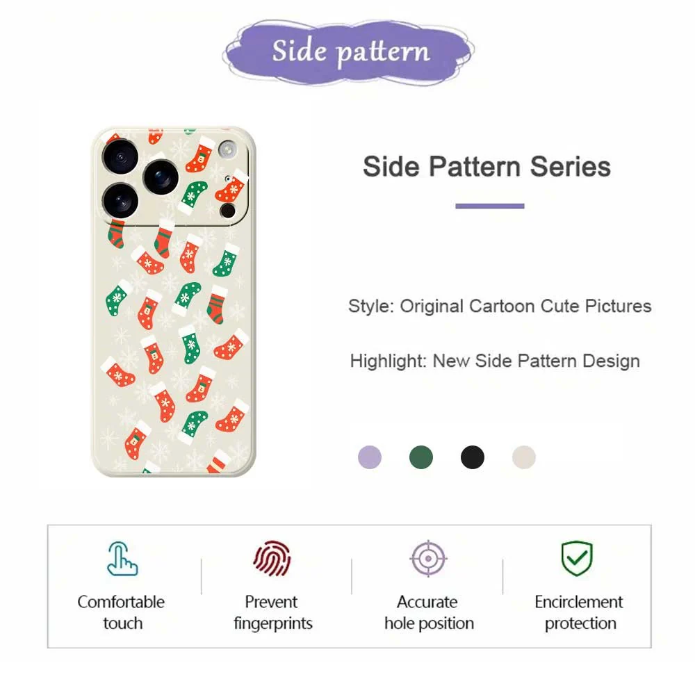 For iPhone 17 Pro Max Case Snowflake Socks Pattern Printing Straight Edge TPU Phone Back Cover - Purple - Image 7