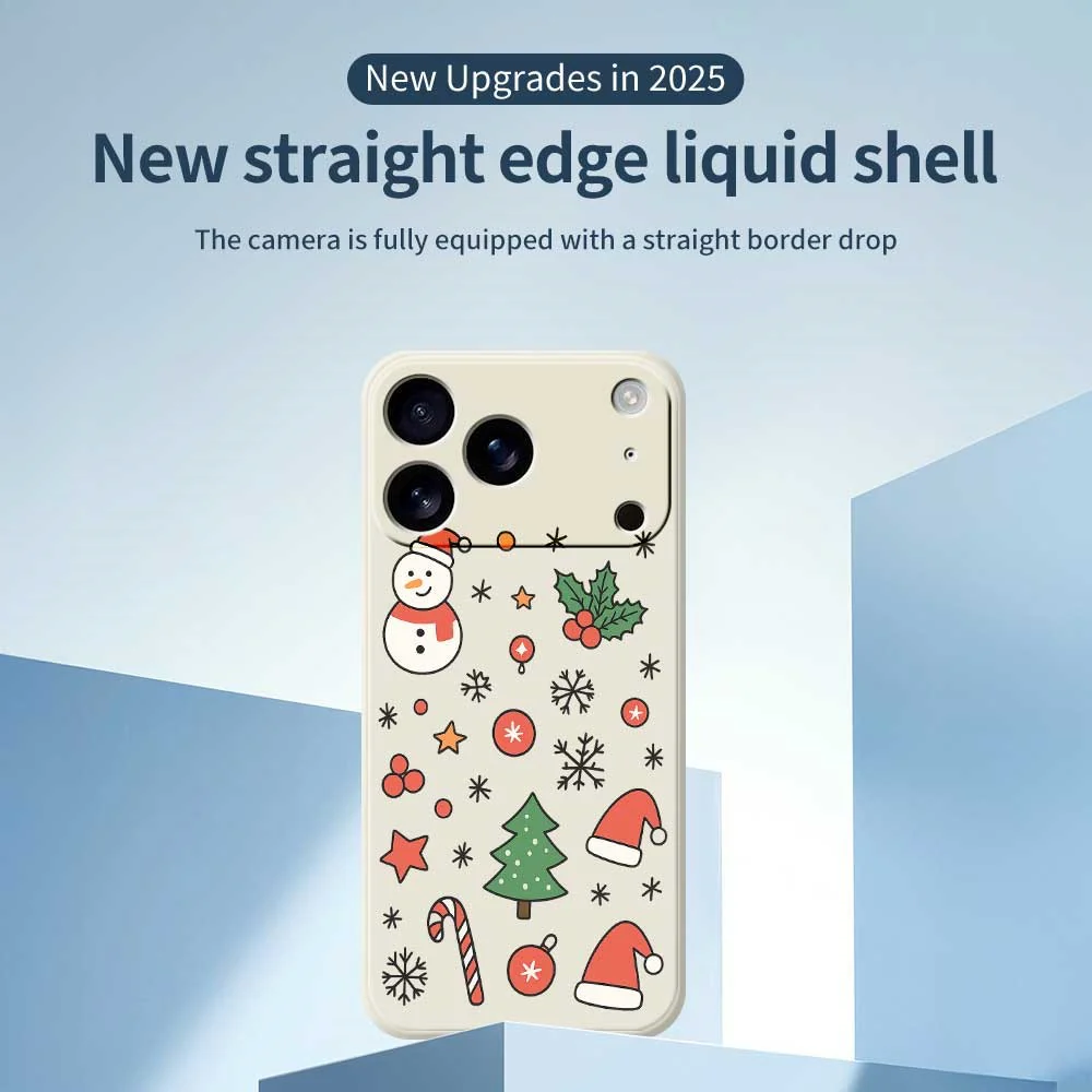For iPhone 17 Pro Max Case Snowman and Santa Hat Pattern Printing Straight Edge TPU Phone Back Cover - Beige - Image 2