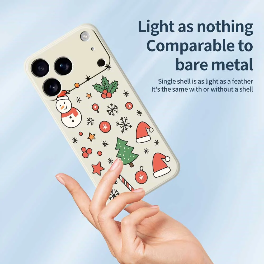 For iPhone 17 Pro Max Case Snowman and Santa Hat Pattern Printing Straight Edge TPU Phone Back Cover - Beige - Image 3