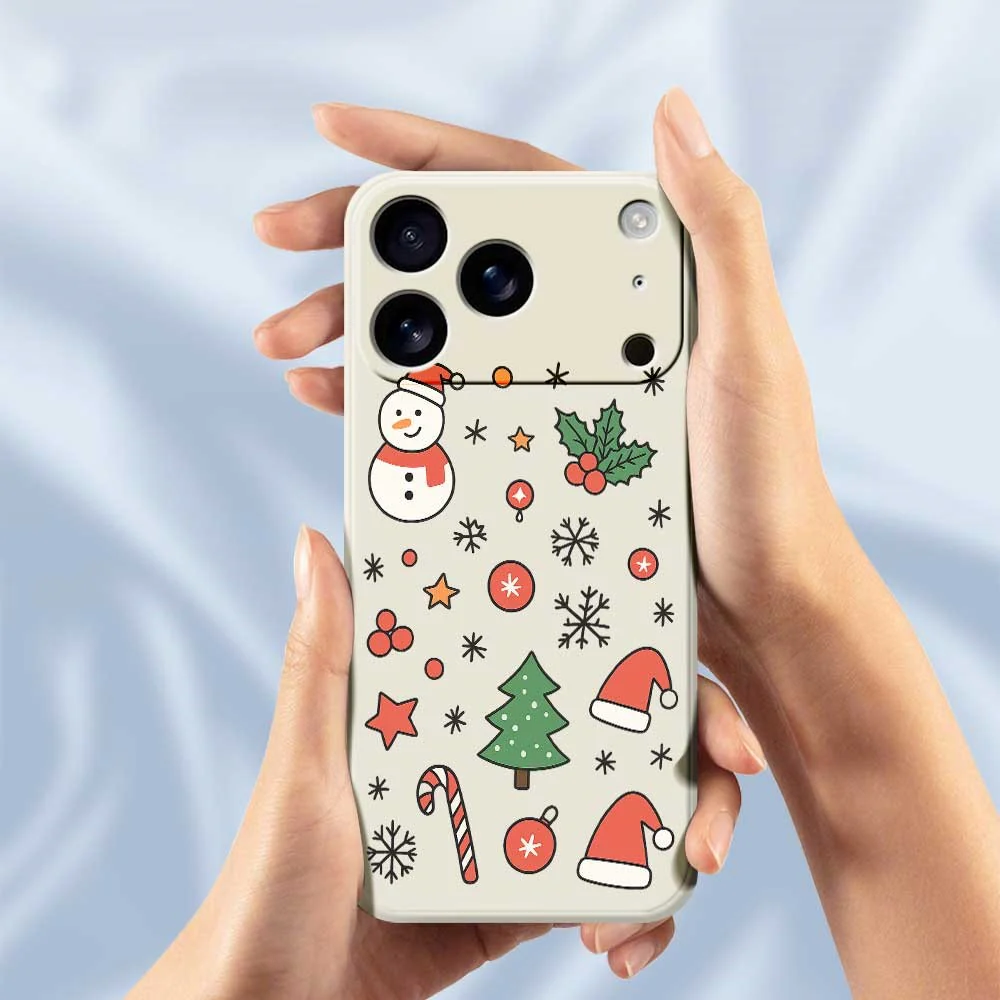For iPhone 17 Pro Max Case Snowman and Santa Hat Pattern Printing Straight Edge TPU Phone Back Cover - Beige - Image 4