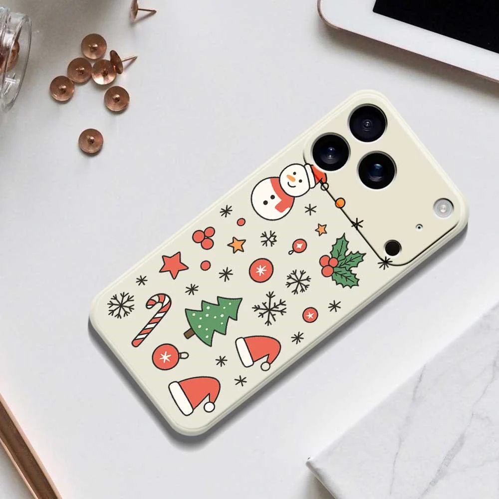 For iPhone 17 Pro Max Case Snowman and Santa Hat Pattern Printing Straight Edge TPU Phone Back Cover - Beige - Image 6