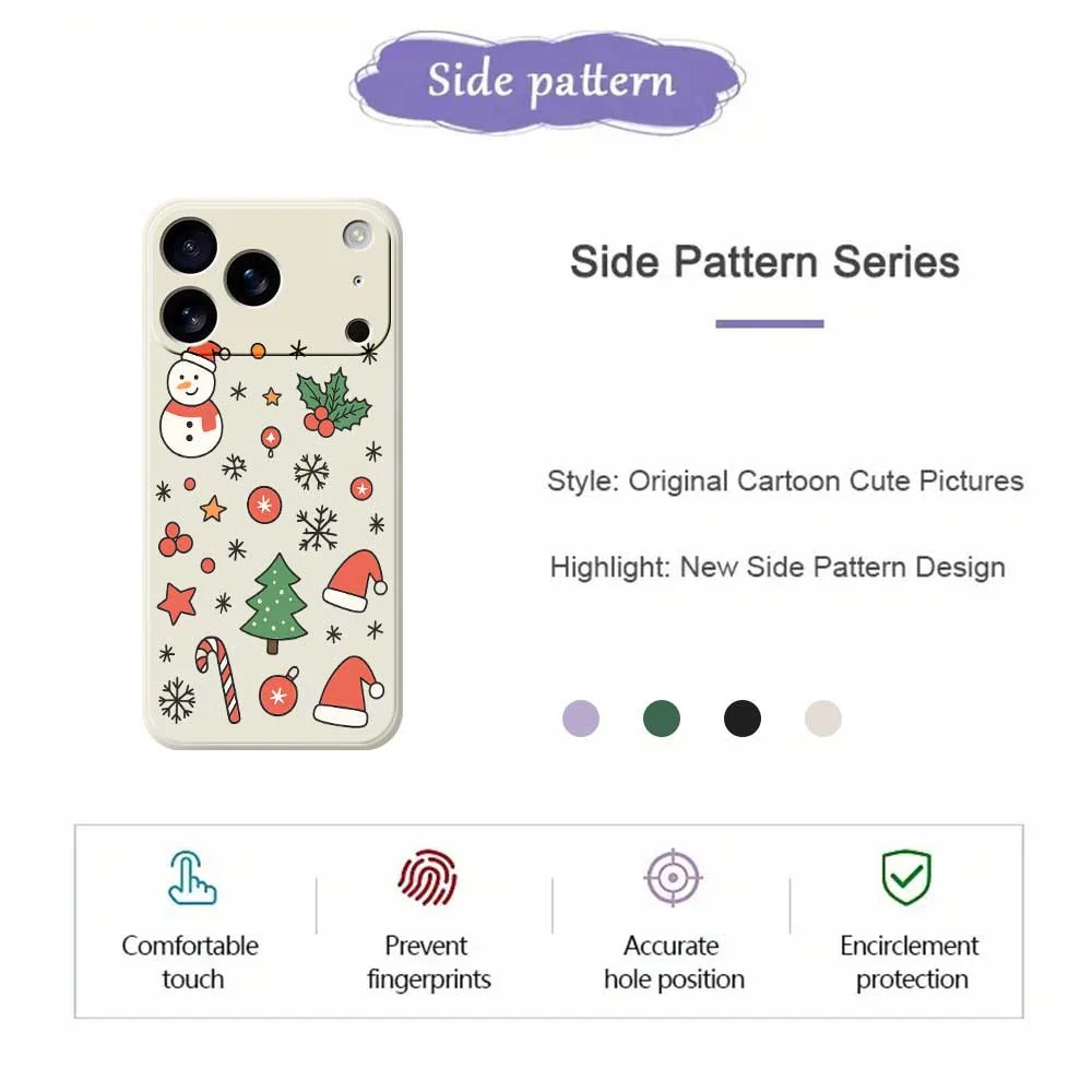 For iPhone 17 Pro Max Case Snowman and Santa Hat Pattern Printing Straight Edge TPU Phone Back Cover - Beige - Image 7
