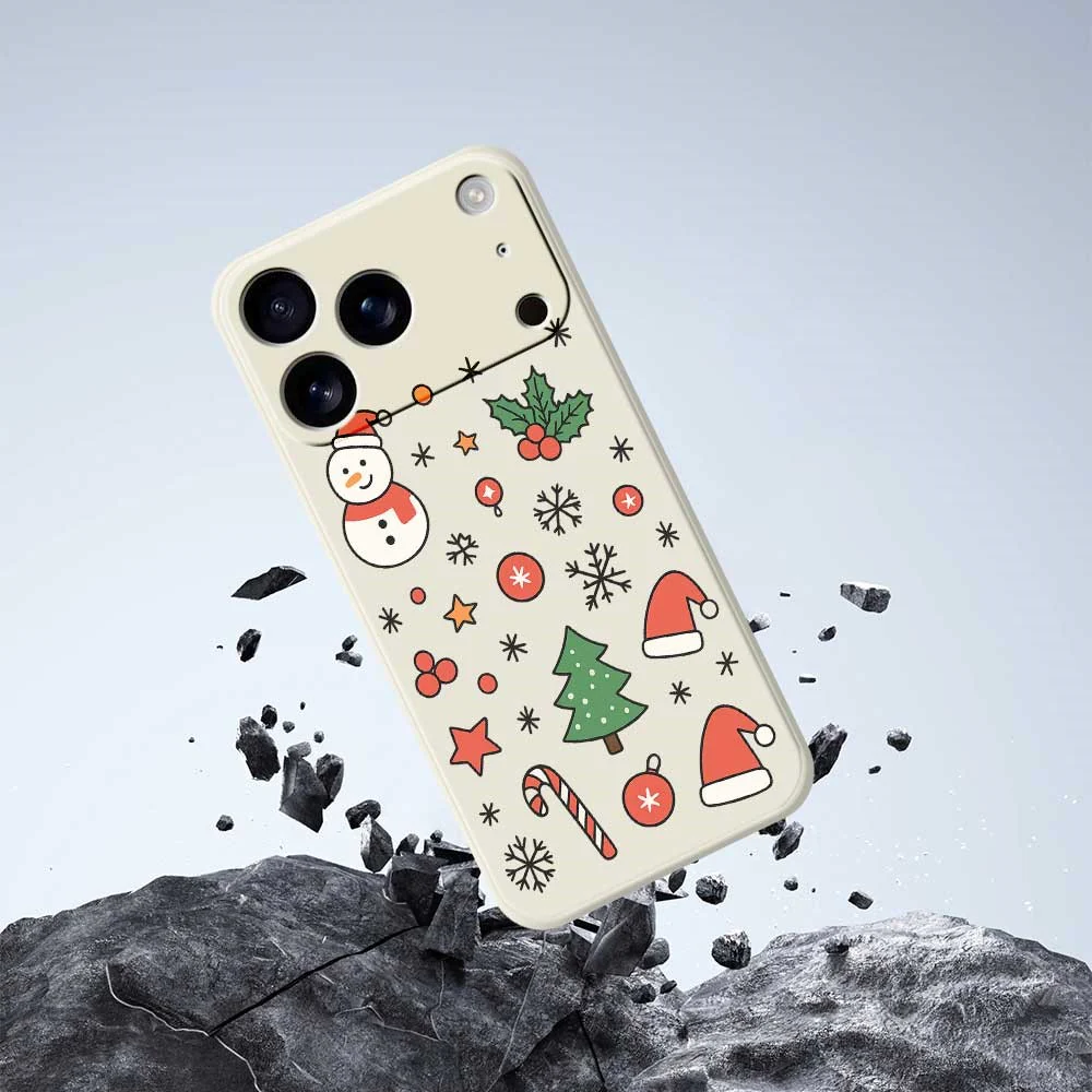 For iPhone 17 Pro Max Case Snowman and Santa Hat Pattern Printing Straight Edge TPU Phone Back Cover - Black - Image 5