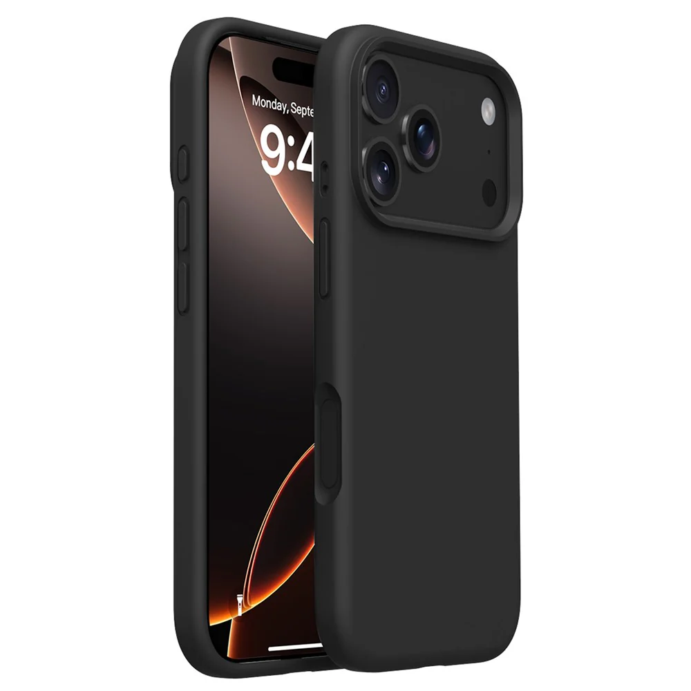 For iPhone 17 Pro Max Case Soft Microfiber Lining Liquid Silicone + PC Phone Cover - Black