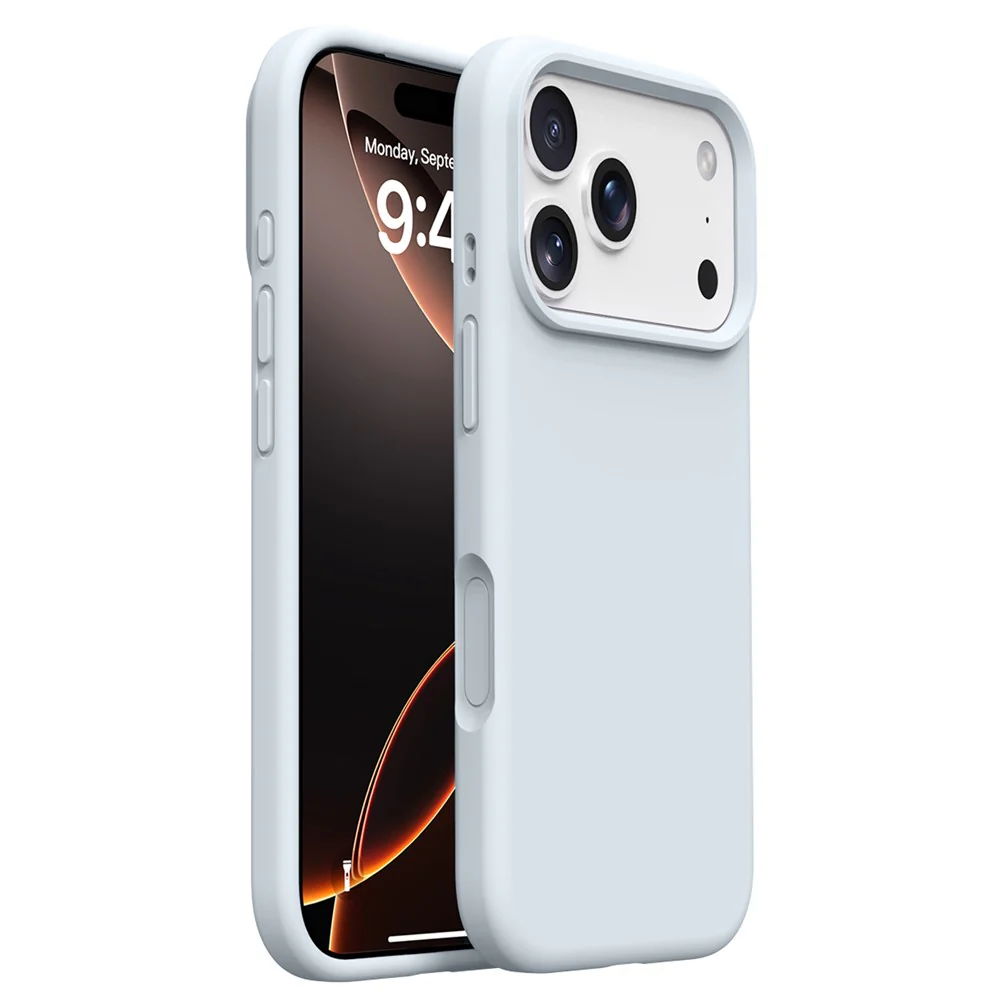 For iPhone 17 Pro Max Case Soft Microfiber Lining Liquid Silicone + PC Phone Cover - Glacier Blue