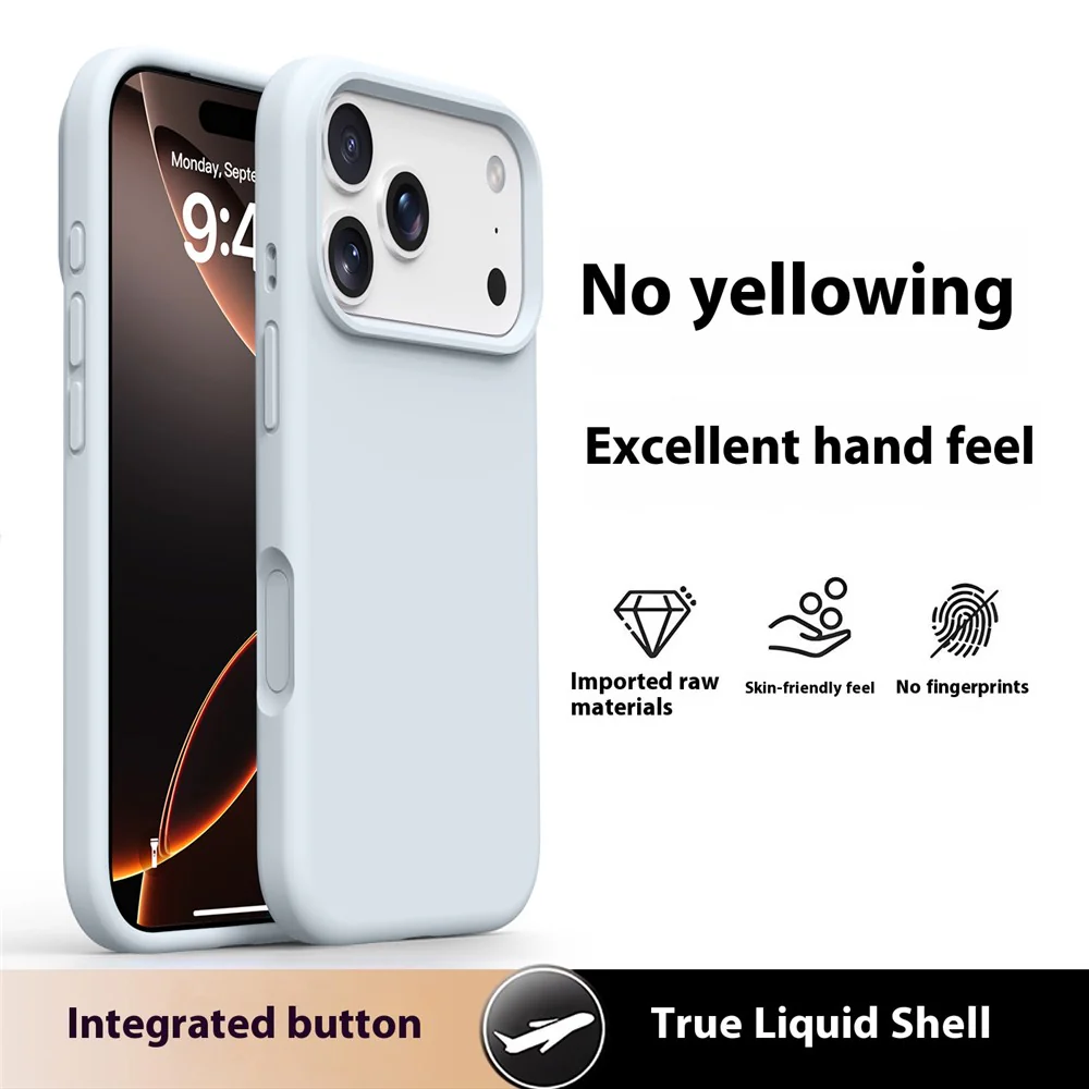 For iPhone 17 Pro Max Case Soft Microfiber Lining Liquid Silicone + PC Phone Cover - Glacier Blue - Image 2