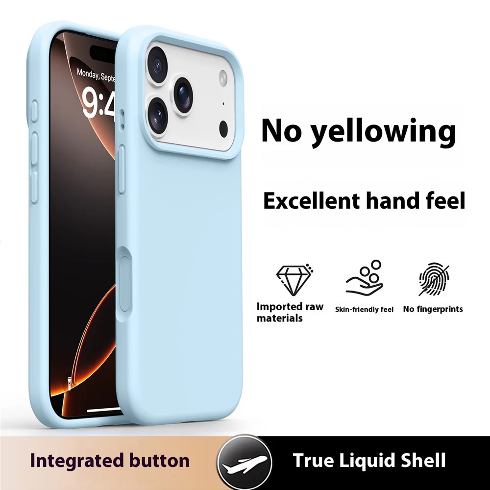 For iPhone 17 Pro Max Case Soft Microfiber Lining Liquid Silicone + PC Phone Cover - Ice Blue - Image 2